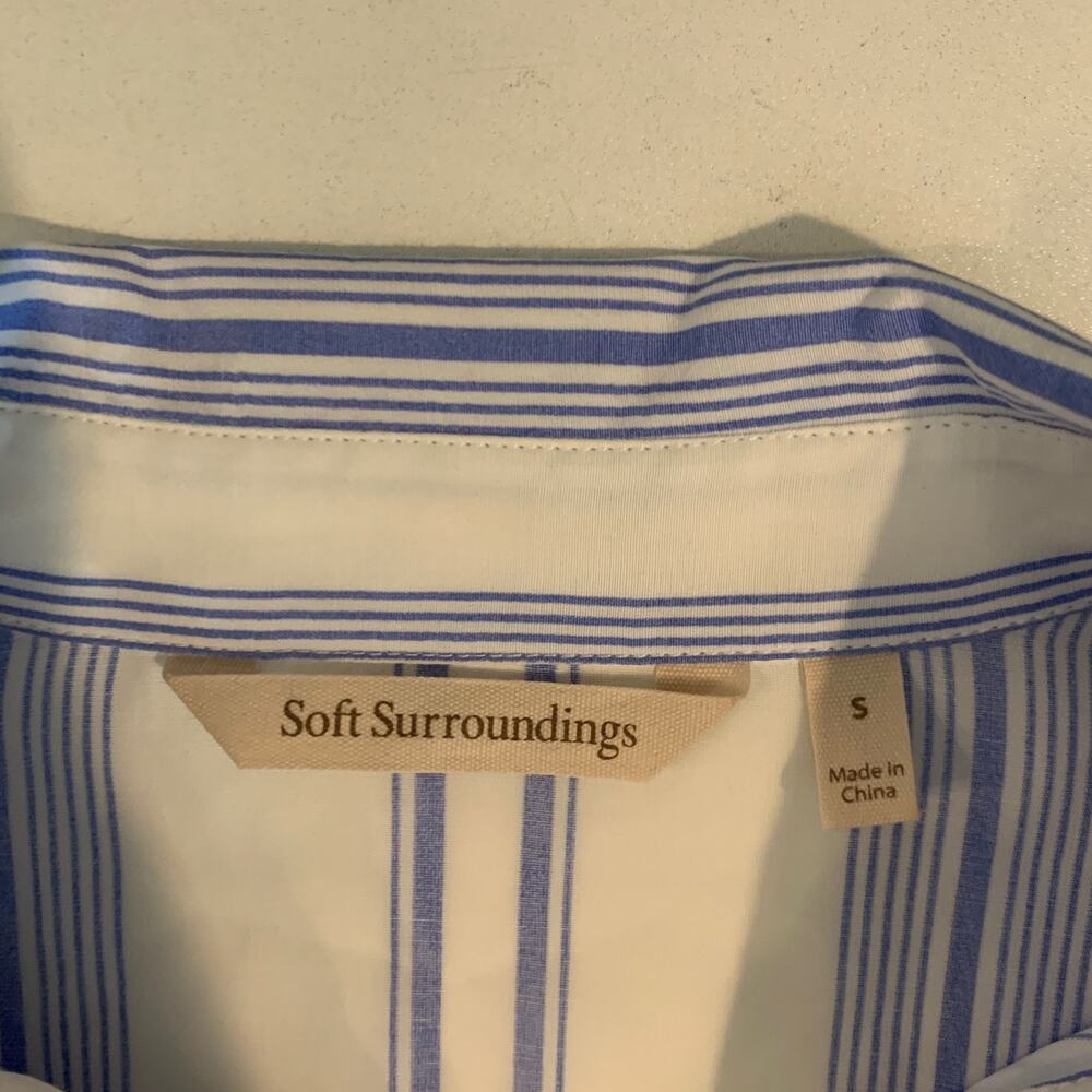 Soft Surroundings Shirt Womens S Small White Blue Ladson Striped Oversized Tunic - Picture 7 of 11